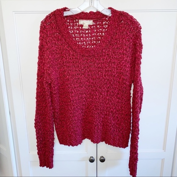 Band of Gypsies | Open Knit Sweater Red Crop Small - Picture 2 of 13